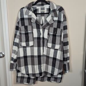Free People We the Free Black White Flannel Long Sleeve Shirt